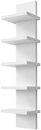 5 Tier Floating Wall Shelf Unit - White Vertical Storage Decor