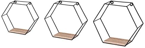 DRNCURN Hexagon Floating Shelves Wall Mounted Metal Set of 3 Honeycomb Dcor for Home