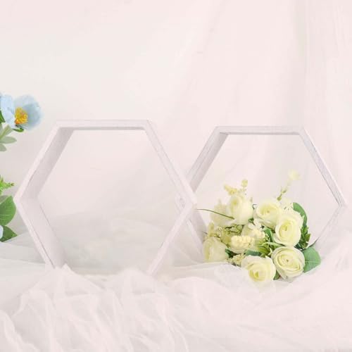Efavormart 2 Pack 9 Inch Hexagon Whitewashed Wood Centerpiece