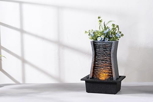 GOSSI Tabletop Water Fountain with LED Lights and Plastic Pot