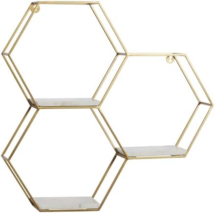 Deco 79 Gold Marble Hexagon Floating Shelf