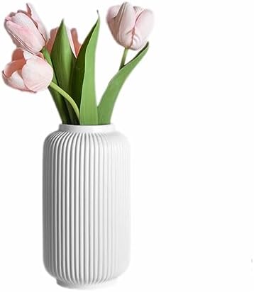 Sizikato White Vertical Striped Porcelain Vase 8 Inch