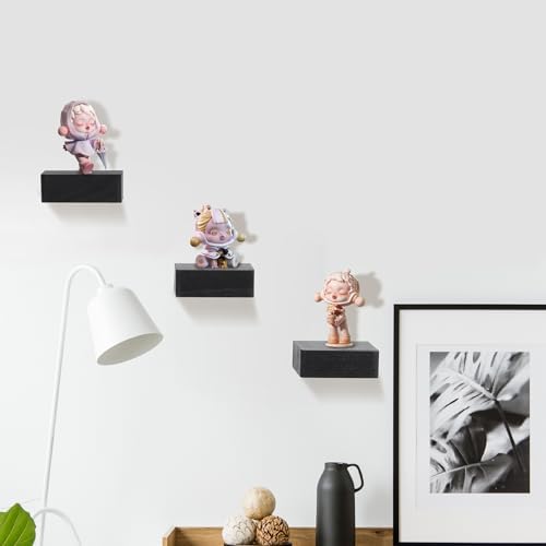 Set of 3 Black Floating Shelves for Wall