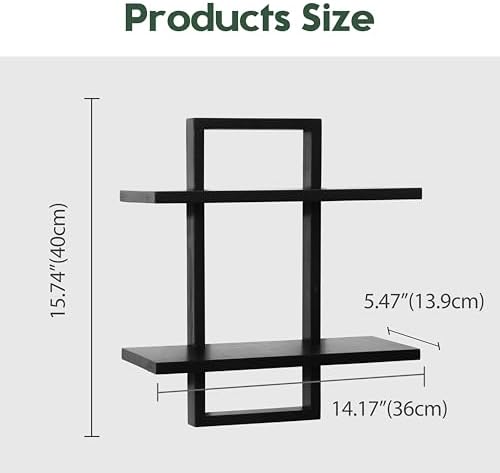PHOENANCEE Floating Shelves Set of 2 Modern 2-Tier Black Oak Wall Display