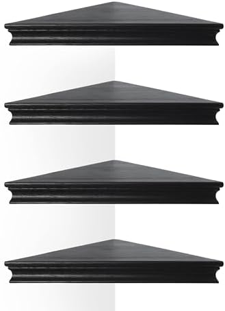 Corner Floating Shelf Set of 4 Black Rustic Design