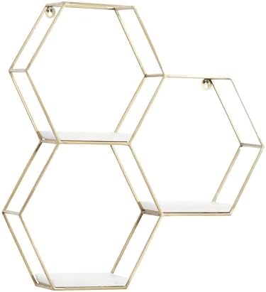Deco 79 Gold Marble Hexagon Floating Shelf