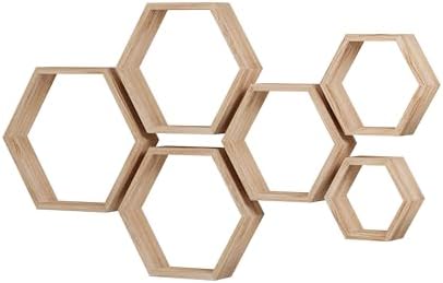 WONFUlity Hexagon Floating Shelves Driftwood Light Brown