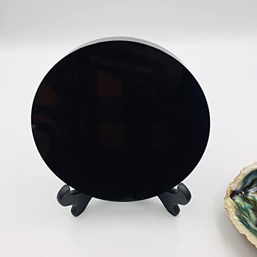 DOUKI Black Obsidian Scrying Mirror Round Plate for Home Decoration
