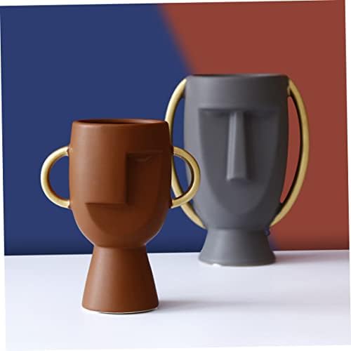 Human Face Ceramic Vase Dry Flower Holder for Home Decoration Unique Table Ornament Grey Craft