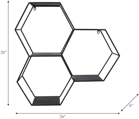Sagebrook Home Modern Hexagon Wall Storage Shelf - 26 Black