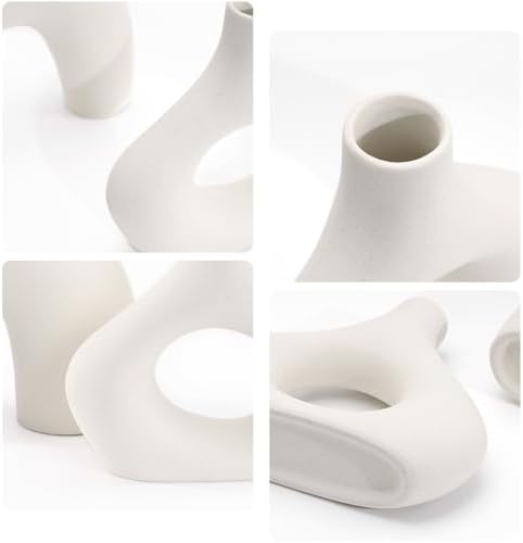GarDream White Ceramic Vase Set of 2 Minimalist Donut Style