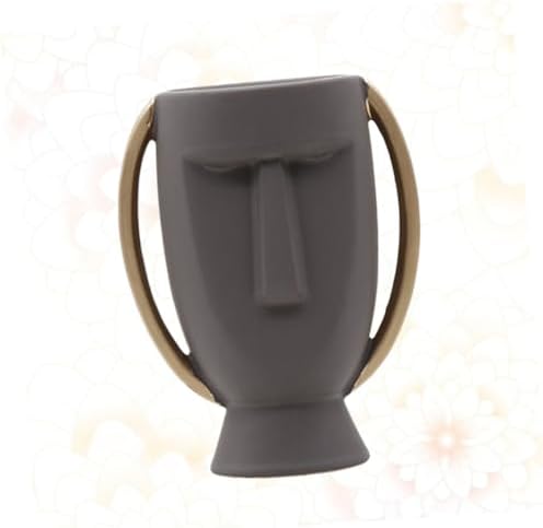 Human Face Ceramic Vase Dry Flower Holder for Home Decoration Unique Table Ornament Grey Craft