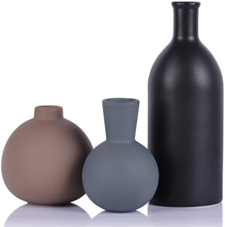 LINYTHER Ceramic Vase Set of 3 Decor Brown