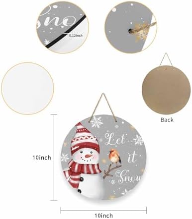 Welcome Sign Christmas Wreath Decorations Red Snowman Wood Sign