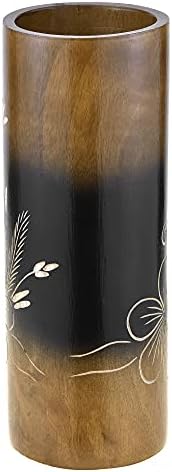 AeraVida Plumeria Flower Brown Cylindrical Wood Vase Set