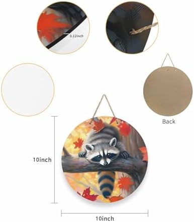 Welcome Sign Fall Thanksgiving Wreath Decor Raccoon Wood Round Door Sign