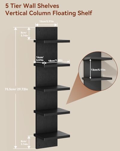 IBUYKE 5 Tier Wall Shelf Unit Black Vertical Shelf