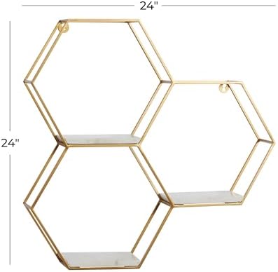 Deco 79 Gold Marble Hexagon Floating Shelf