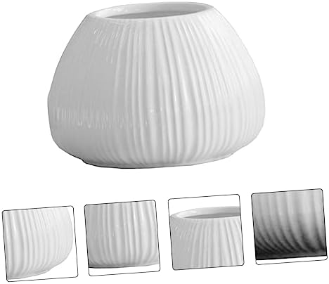 1 Pc Elegant Ceramic Flower Vase with Vertical Stripes