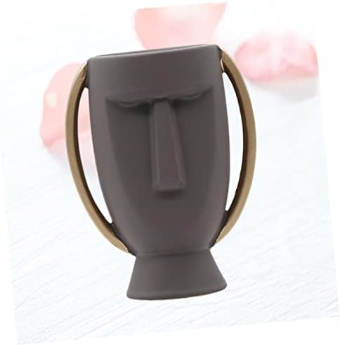 Human Face Ceramic Vase Dry Flower Holder for Home Decoration Unique Table Ornament Grey Craft