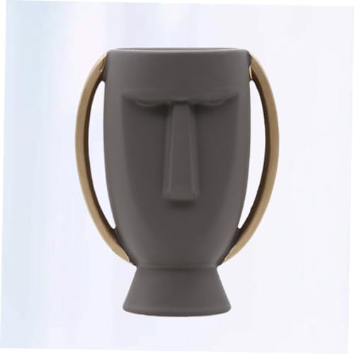 Human Face Ceramic Vase Dry Flower Holder for Home Decoration Unique Table Ornament Grey Craft