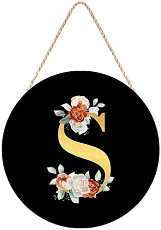 Farmhouse Front Door Hanger Rose Gold Initial Letter S Wood Sign 10x10in