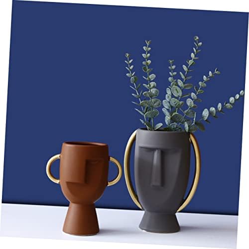 Human Face Ceramic Vase Dry Flower Holder for Home Decoration Unique Table Ornament Grey Craft