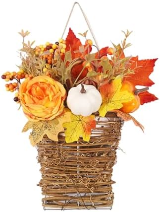 Fall Door Wreath with Peony and Pumpkin Decor