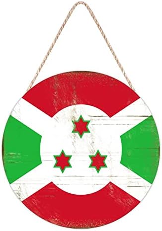 Farmhouse Front Door Hanger with Burundi Flag Wood Sign Home Decor