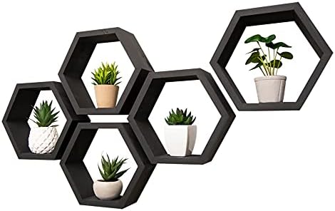 Drakestone Designs Hexagon Floating Shelves 5-Pack Black