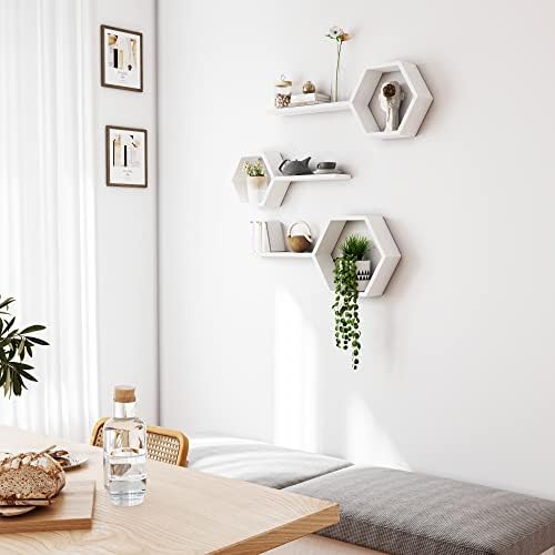 Wooden Hexagon Floating Shelves Set of 6 White Pine