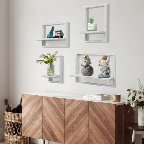 PHOENANCEE Square Floating Shelves Set of 4 Modern Wall Decor