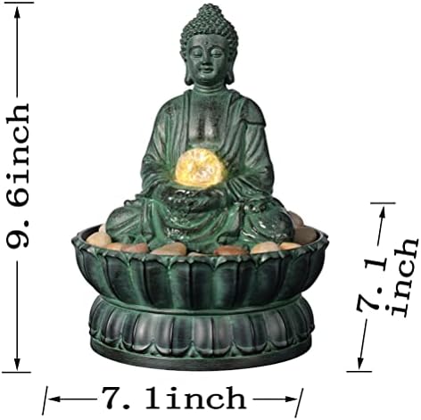 Indoor Tabletop Zen Fountain Buddha Statue with LED Light and Glass Ball