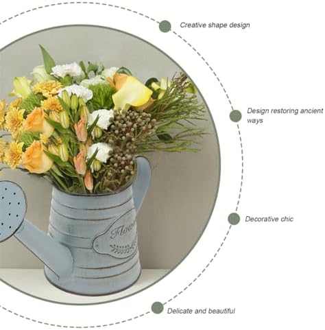 2Pcs Vintage Metal Flower Planter Antique Decorative Vase for Farmhouse Rustic Style Flower Holder with Handles