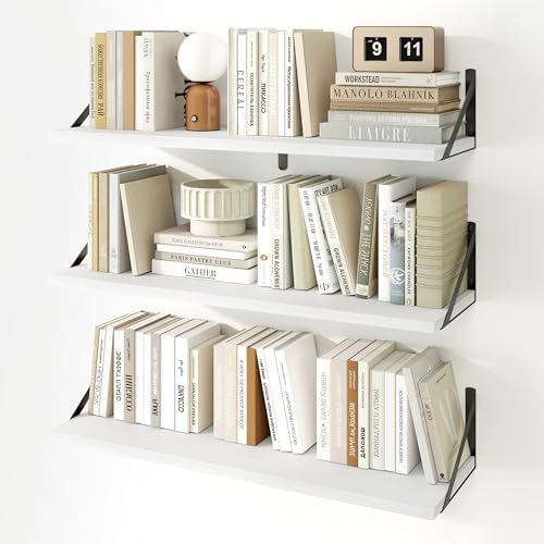 Fun Memories Floating Shelves Set of 3 White Wall-Mounted Bookshelves
