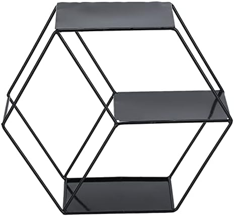 Hexagonal Floating Shelf Wall Decor with 2 Layers Black Metal