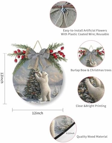 Welcome Sign Christmas Wreath Decor Round Wood Sign