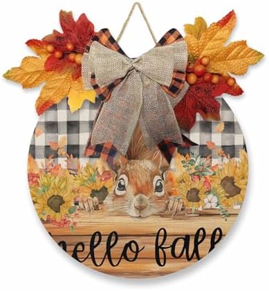 Fall Welcome Sign with Squirrel and Sunflower Design