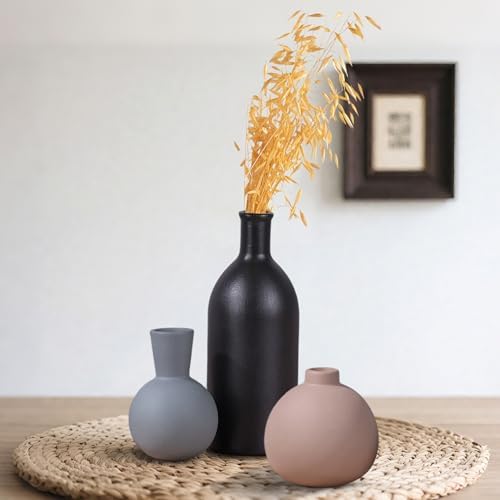 LINYTHER Ceramic Vase Set of 3 Decor Brown