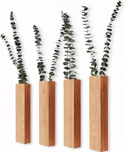 4 Pack Wood Wall Decors for Indoor Plants and Dried Flowers