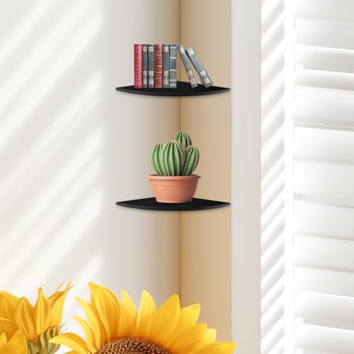 JJL Floating Corner Shelves Set of 2 Black 12 Inch