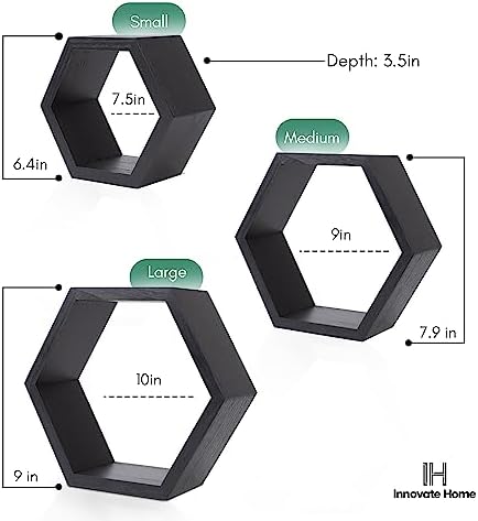 Hexagon Floating Shelves Set of 3 for Home Decor Storage