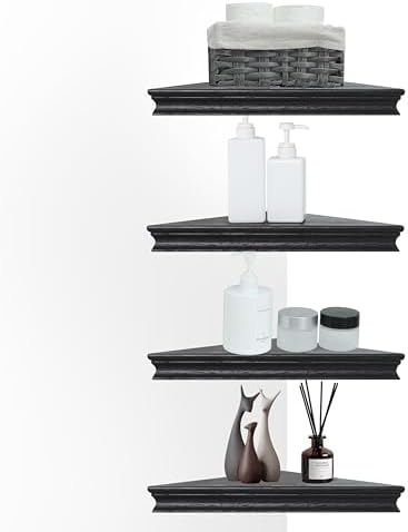 Corner Floating Shelf Set of 4 Black Rustic Design