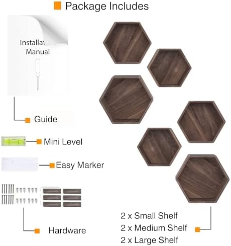 Rustic State Hexagon Floating Shelves - Set of 6