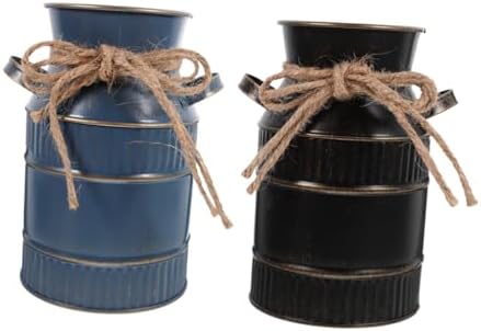 Vintage Small Waterproof Iron Milk Jug Flower Vase for Home Tabletop Decor