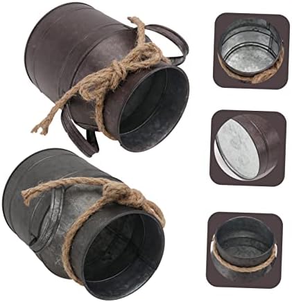 2pcs Vintage Iron Flower Bucket for Succulents Retro Decor with Small Handle for Home and Garden