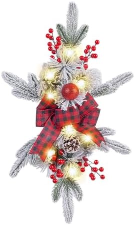 TITA-DONG Christmas Artificial Swags 236 Inch Teardrop Wreath with Lights