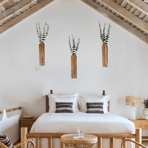 Wood Wall Vase Set of 3 for Dried Flowers and Faux Greenery