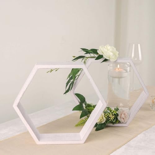 Efavormart 2 Pack 9 Inch Hexagon Whitewashed Wood Centerpiece
