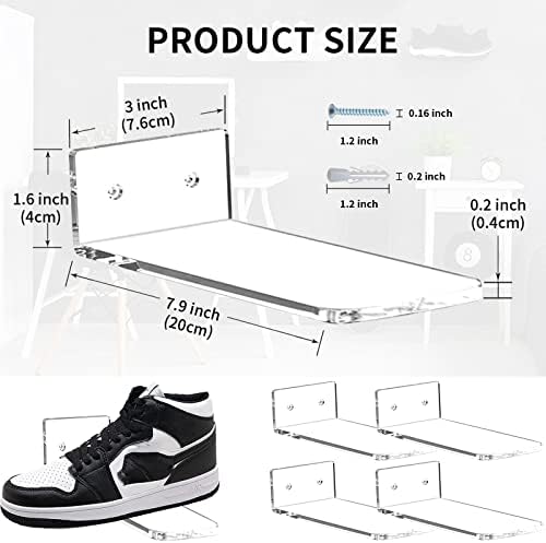 Floating Shoe Display Shelves Set of 6 Clear Acrylic Sneaker Wall Organizer